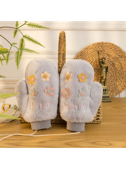 Gloving - Floral Accent Plush Winter Mittens