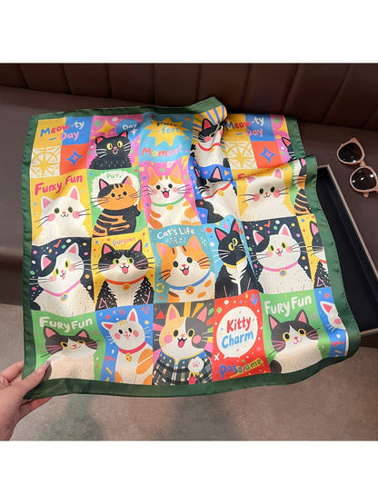 Scarvii Cute Cat Print Square Scarf