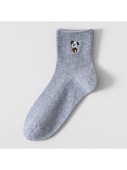 Rufia - Cartoon Embroidered Solid Crew Socks