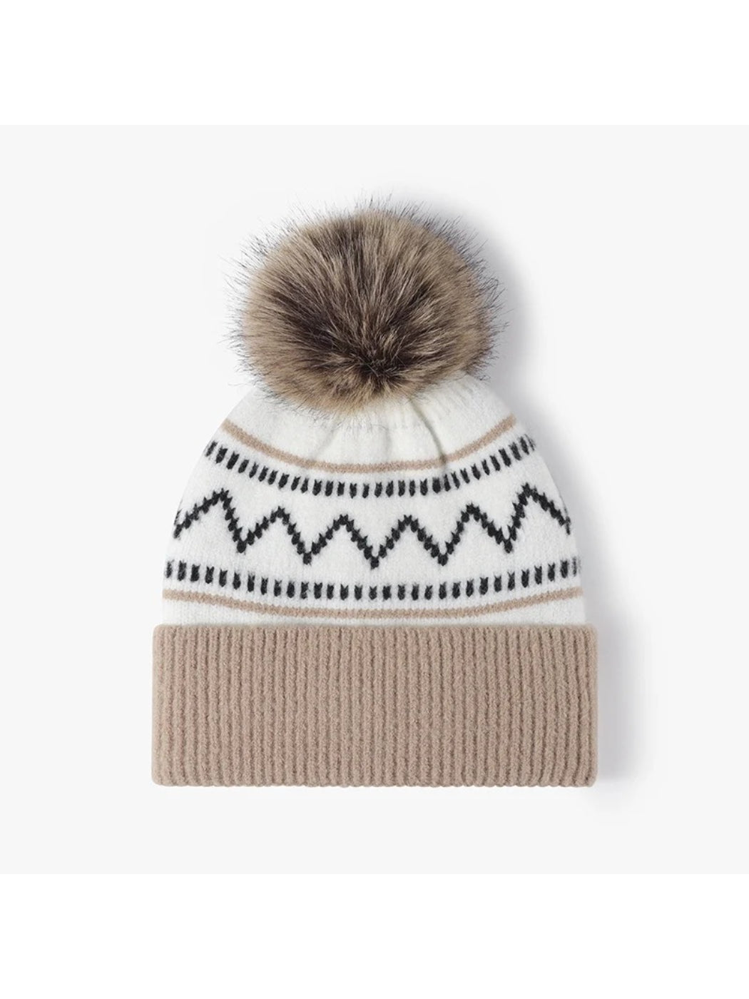 Haila - Chevron Stripe Pom-Pom Cuffed Beanie