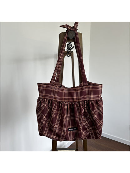 Cosbai Retro Plaid Shoulder Bag angled to show front and side details