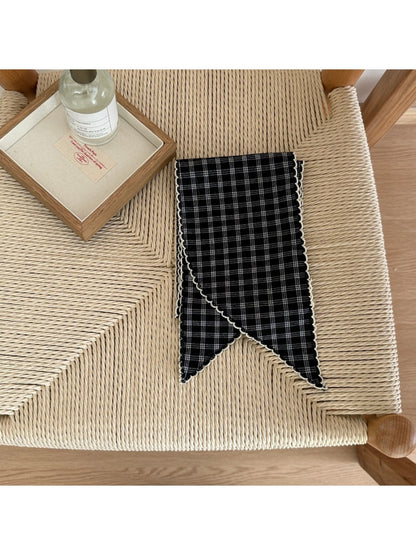 Scarvii - Retro Plaid Long Scalloped Edge Scarf