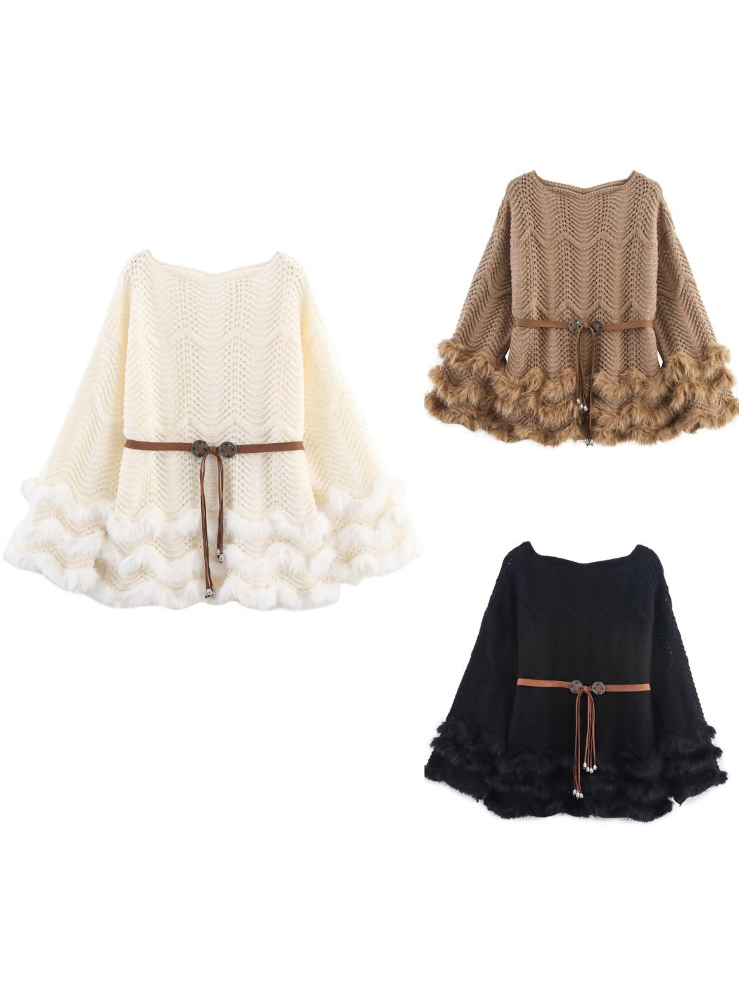 Crosa Round Neck Knit Belted Dress with knit texture and bell detail