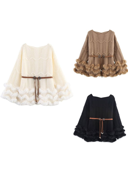 Crosa Round Neck Knit Belted Dress with knit texture and bell detail