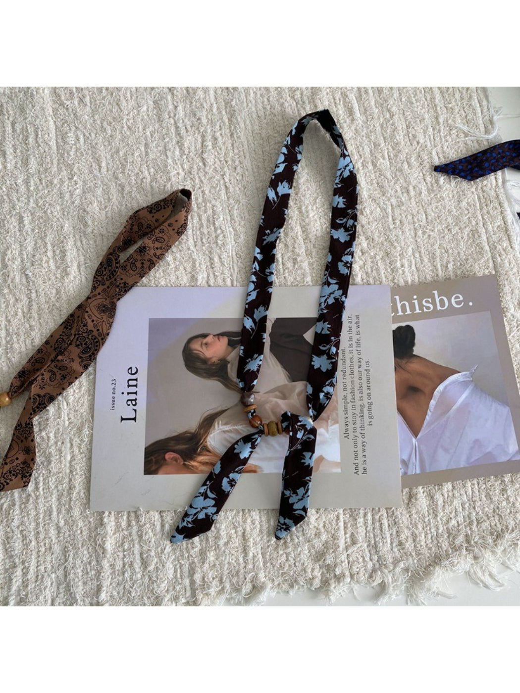 Scarvii Knotted Bead Detail Skinny Scarf