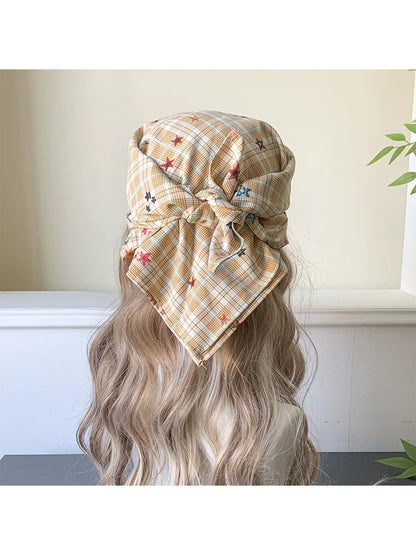 Haila - Plaid Star Pattern Curved Brim Headscarf Cap