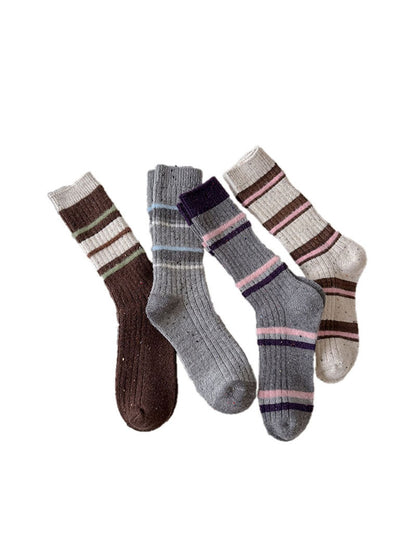 Rufia - Striped Ribbed Casual Everyday Crew Socks