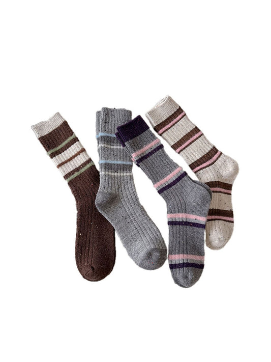 Rufia - Striped Ribbed Casual Everyday Crew Socks