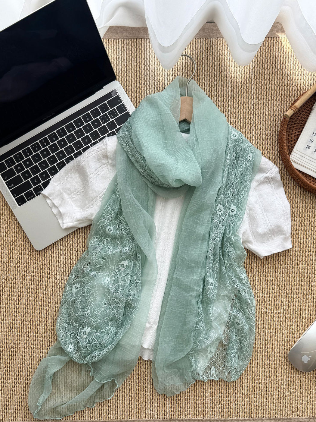 Scarvii - Lace Mesh Long Scarf