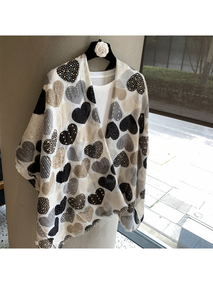 Scarvii - Minimal Heart Pattern Printed Shawl Scarf
