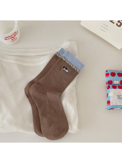 Rufia - Bear Trim Detail Ribbed Crew Socks product image 8