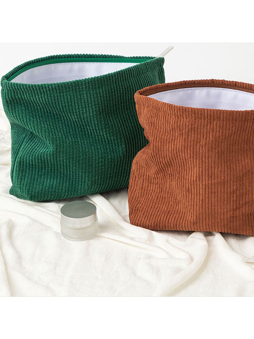 Cosbai - Minimalist Solid Color Ribbed Zip Pouch