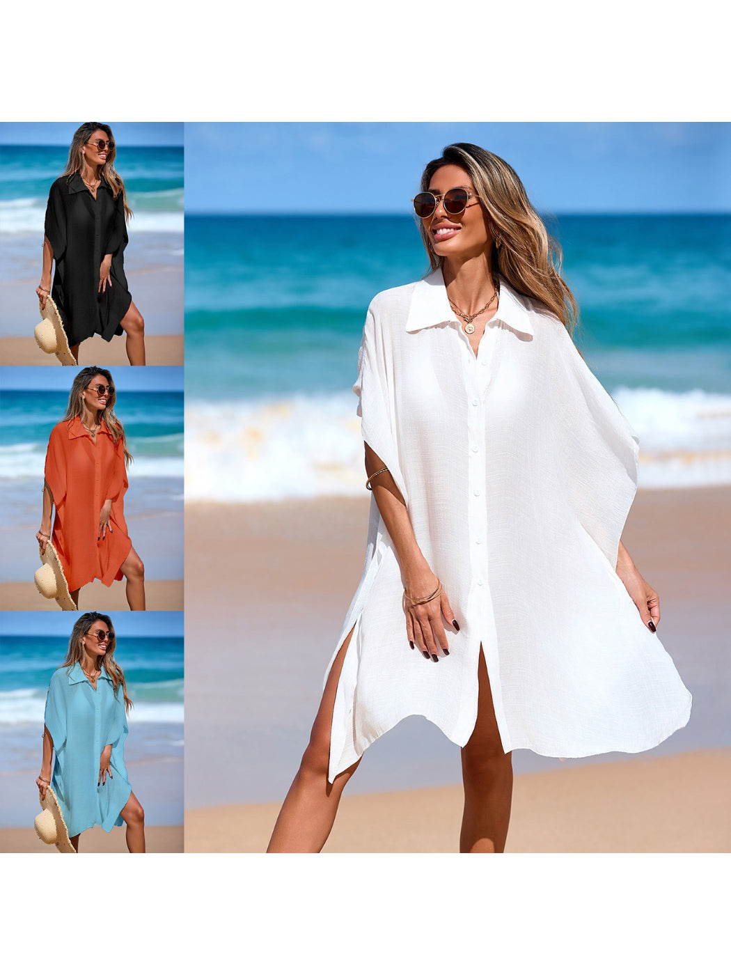 Crosa - Loose Beach Cover Up Button Shirt Dress