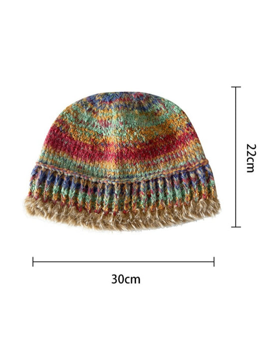 Haila - Vintage Striped Color-Blend Knitted Beanie with Plush