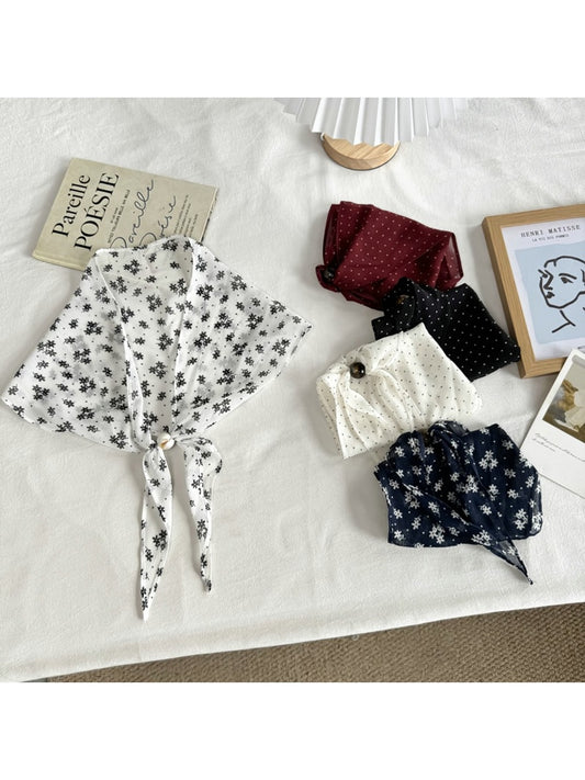 Scarvii - Simple Style Floral and Polka Dot Triangle Scarf