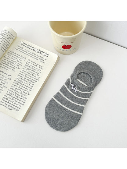 Rufia - Striped Dog Embroidery No Show Socks