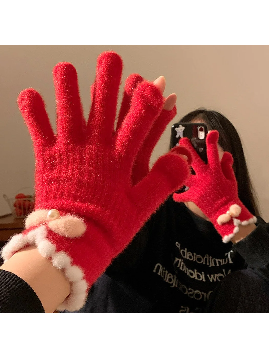 Gloving - Bow Detail Scalloped Cuff Gloves