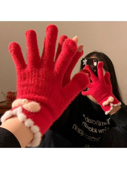 Gloving - Bow Detail Scalloped Cuff Gloves