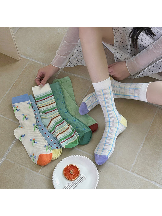 Rufia - Retro Mixed Pattern Casual Crew Socks