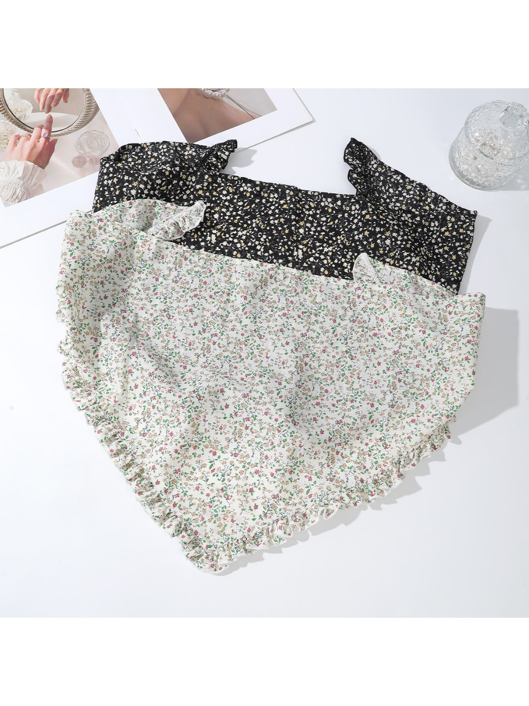 Scarvii Ditsy Floral Ruffle Head Scarf