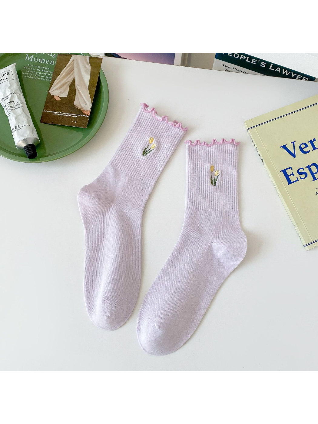Rufia - Tulip Embroidered Lettuce-Edge Crew Socks product image 10