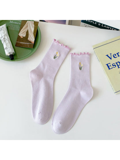Rufia - Tulip Embroidered Lettuce-Edge Crew Socks product image 10