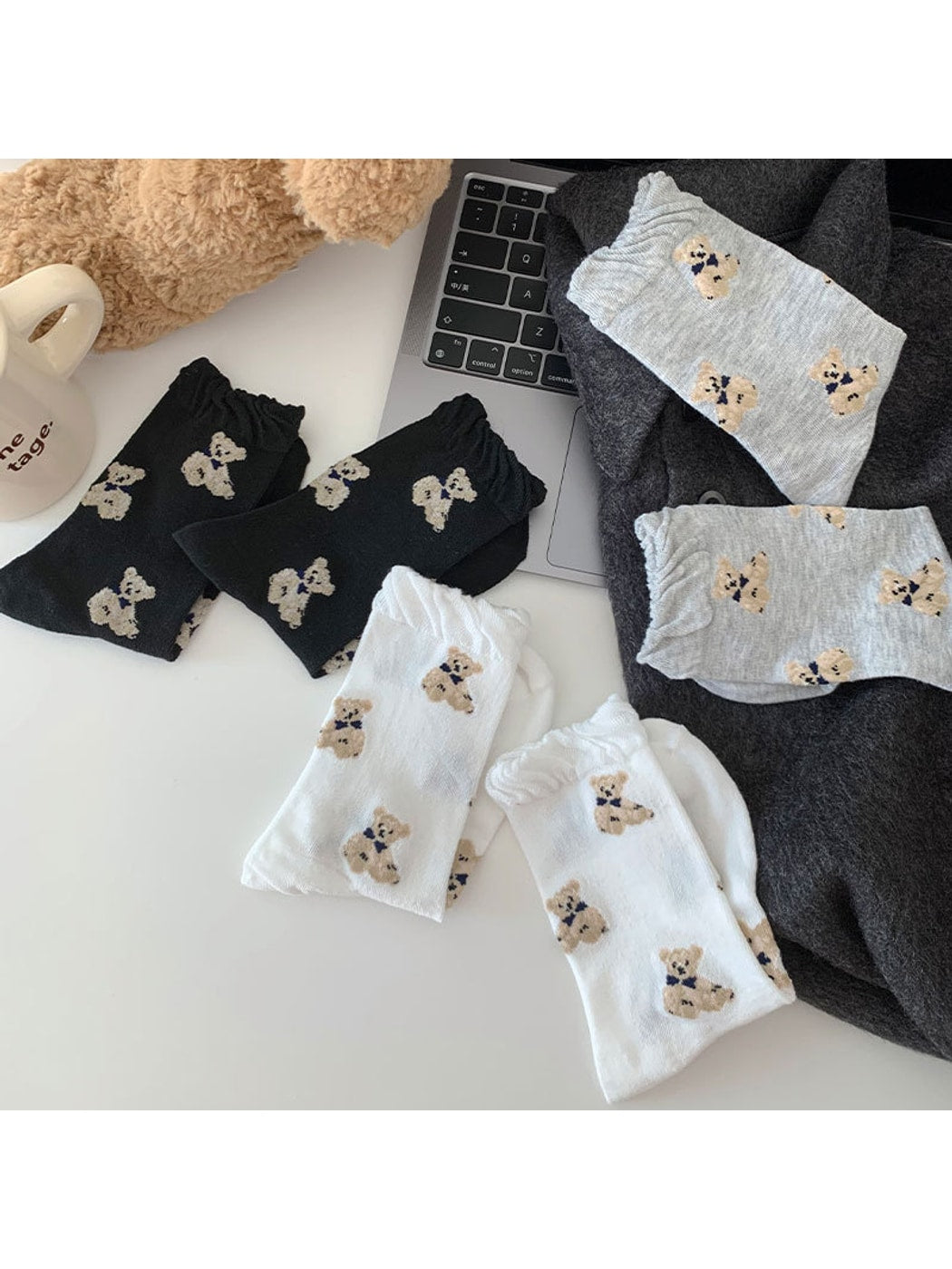 Rufia - Sweet Bear Pattern Everyday Crew Socks