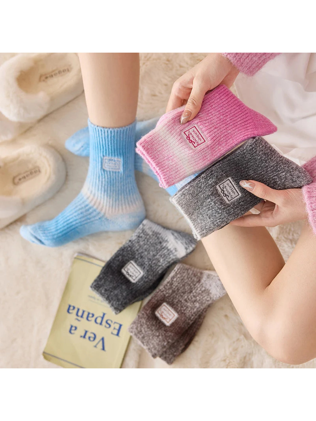 Rufia - Gradient Colorblock Ribbed Crew Socks