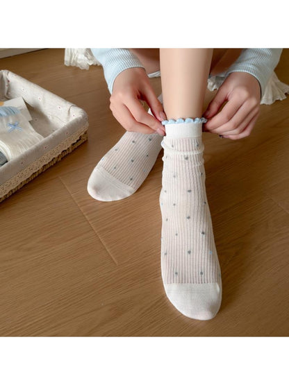 Rufia - Smple Pattern Ruffle Cuffs Crew Socks