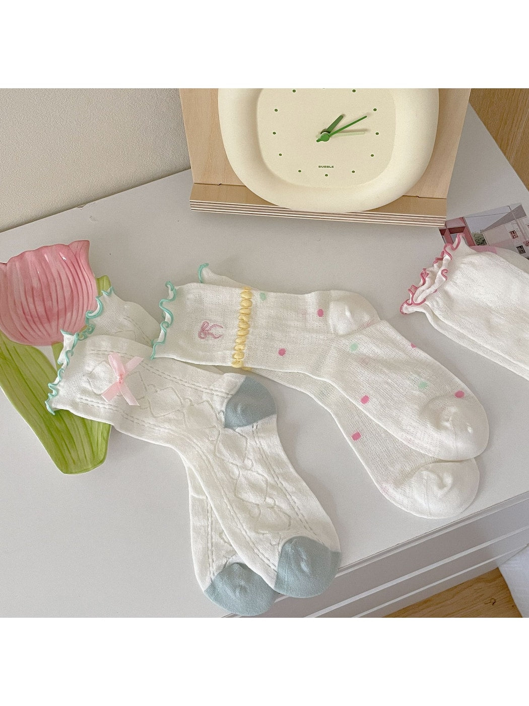 Rufia - Candy Colorblock Ruffle Trim Crew Socks