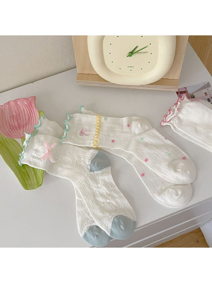 Rufia - Candy Colorblock Ruffle Trim Crew Socks