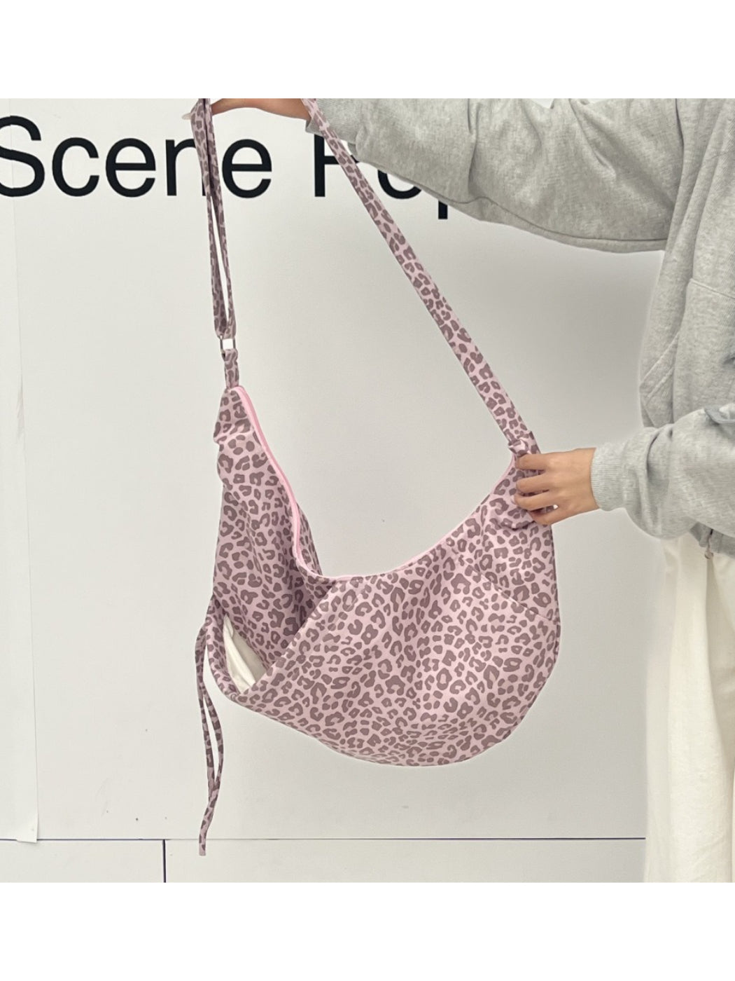 Cosbai - Leopard Print Hobo Zipper Shoulder Bag