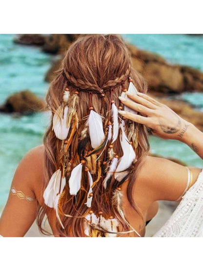Hairish - Bohemian Feather Woven Hair Headpiece