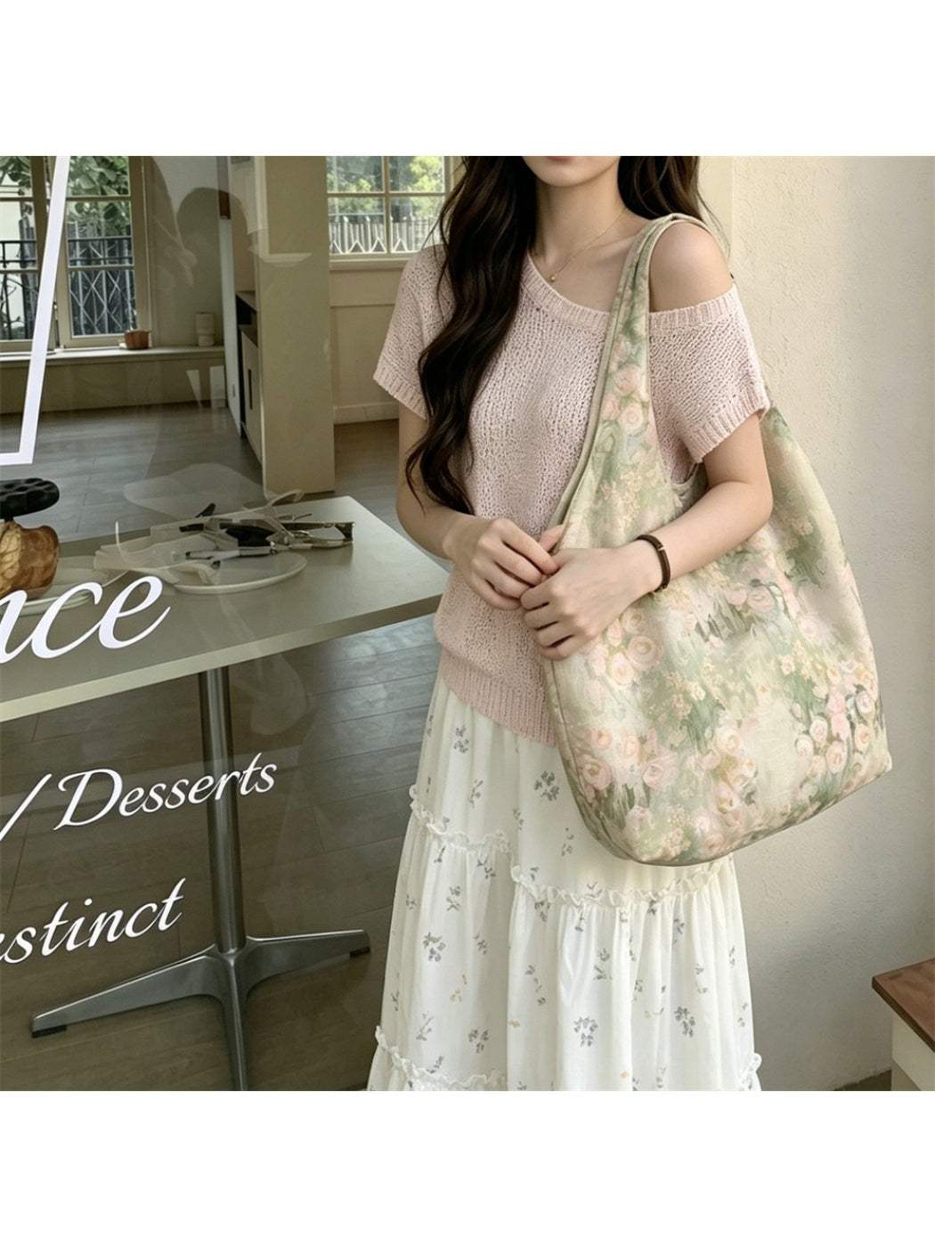 Cosbai vintage floral hobo bag displayed on a white background showing full design and strap