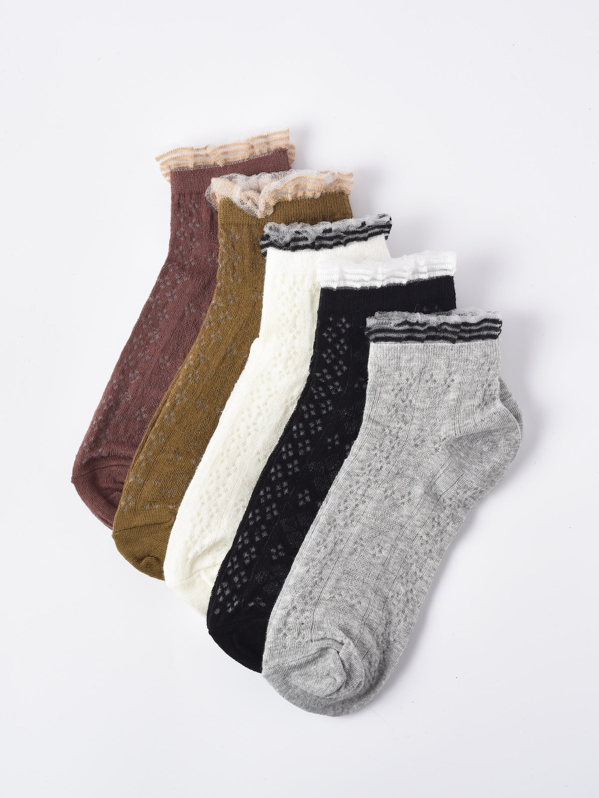 Rufia - Lace Trim Mesh Ankle Socks