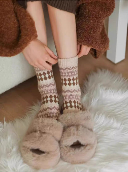 Rufia - Geometric Pattern Knit Crew Socks