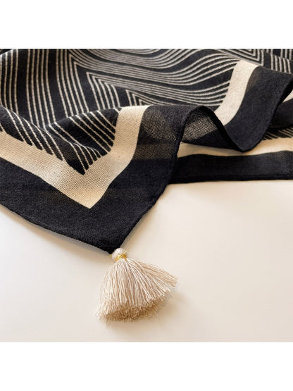 Scarvii - Geometric Line Print Tassel Square Scarf