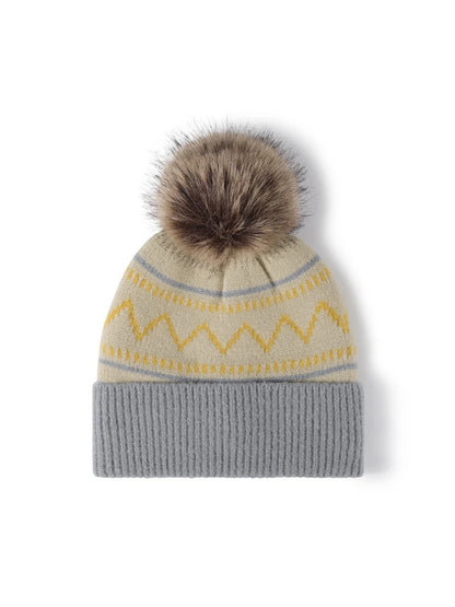 Haila - Chevron Stripe Pom-Pom Cuffed Beanie