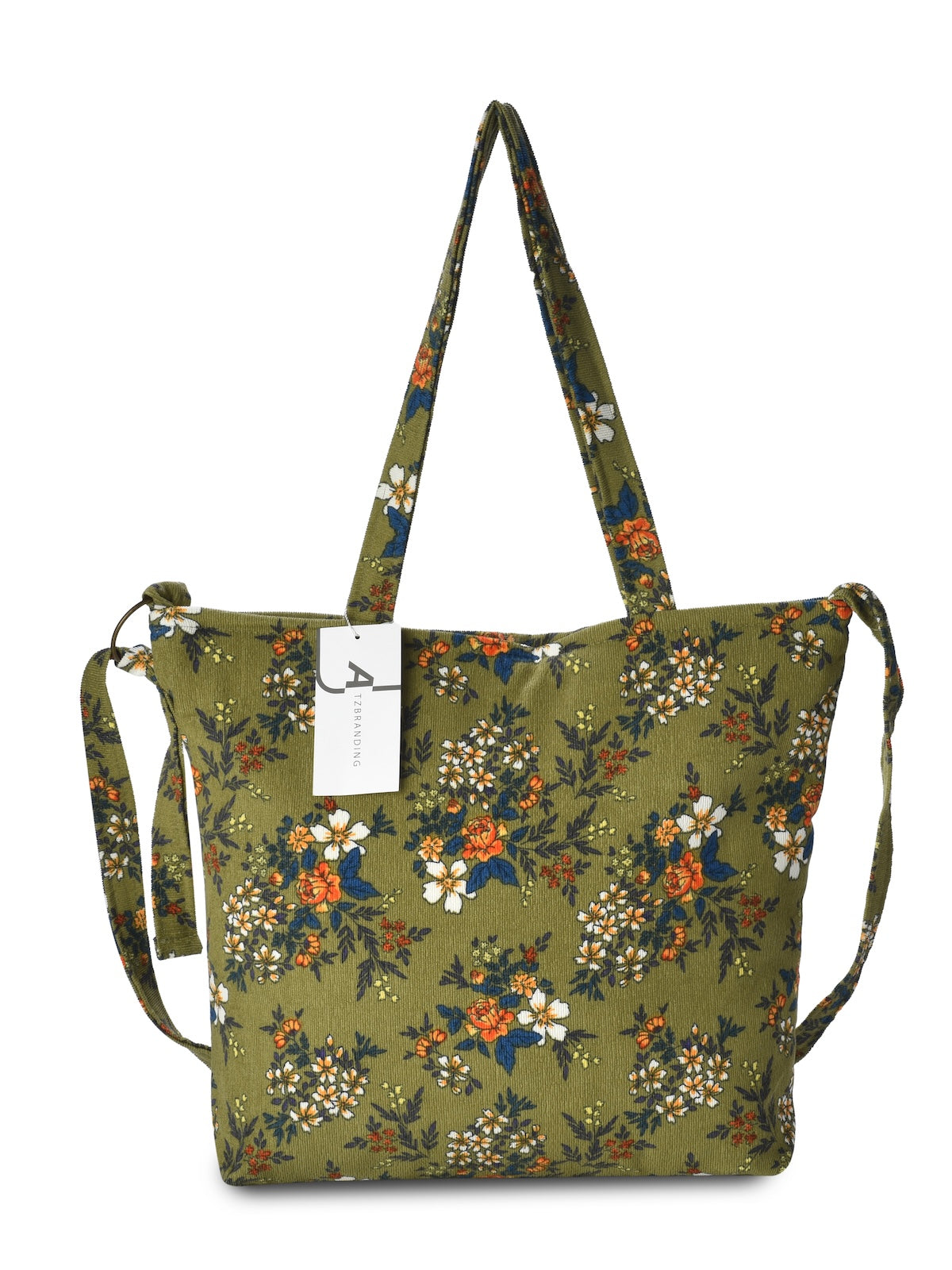 Cosbai - Vintage Floral Corduroy Tote Bag