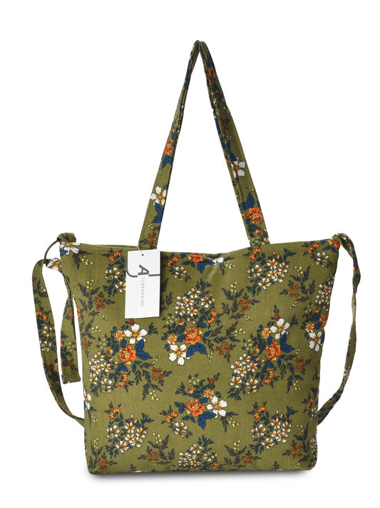 Cosbai - Vintage Floral Corduroy Tote Bag