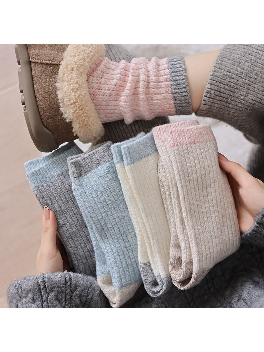 Rufia - Simple Colorblock Casual Crew Socks