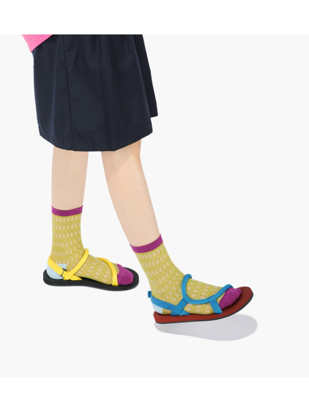 Rufia - Sheer Shell Mesh Colorblock Ankle Socks