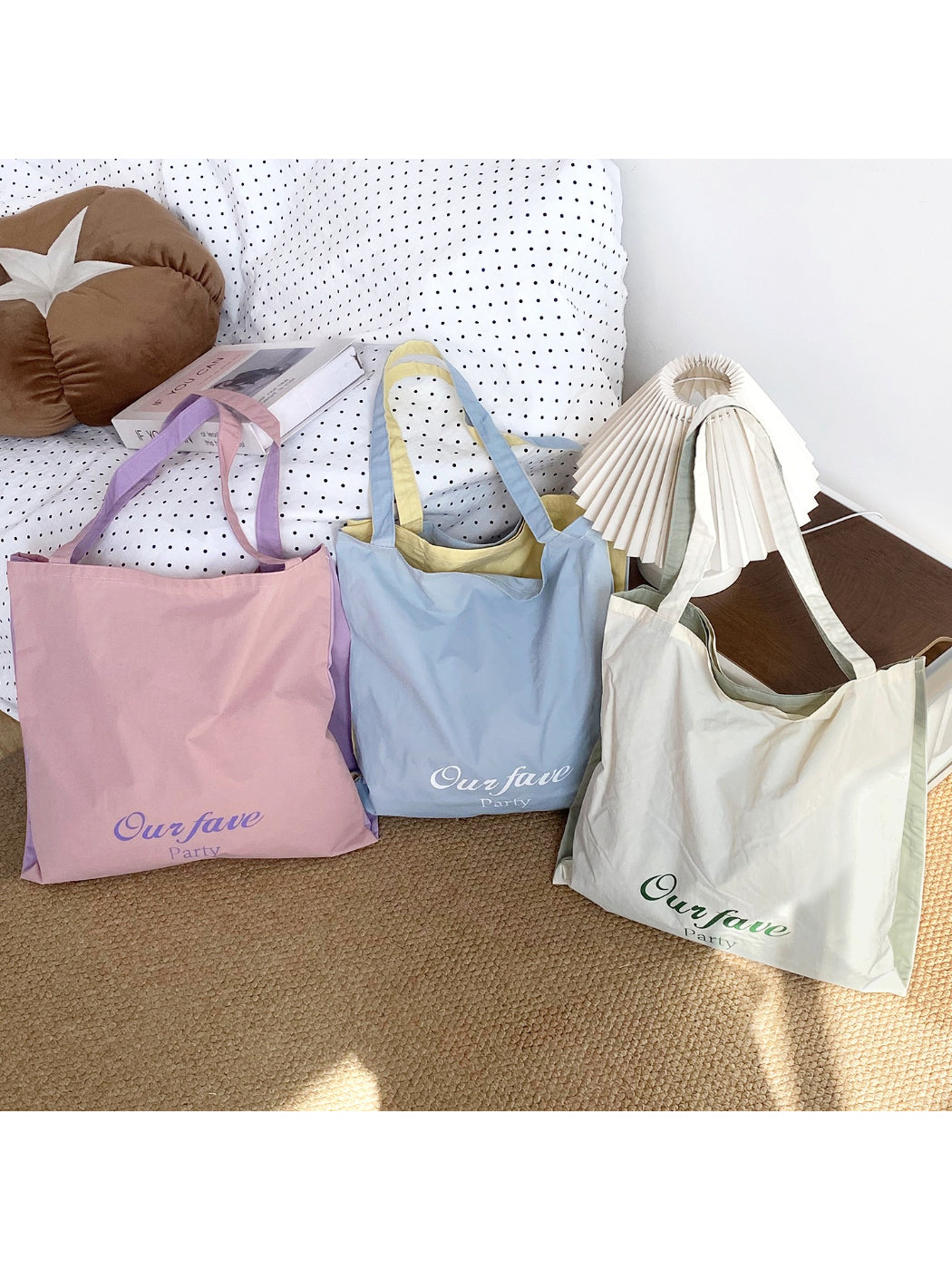 Cosbai lightweight spring tote bag in beige with dual handles on white background