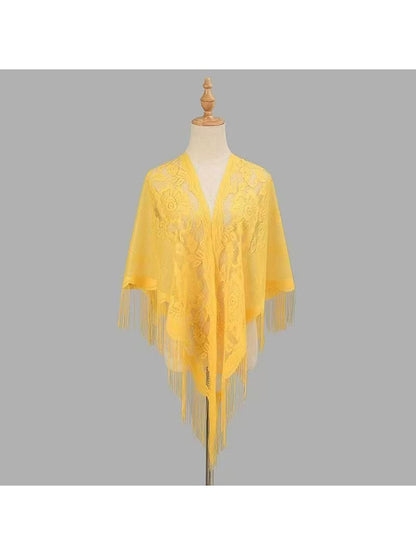 Scarvii - Solid Lace Fringe Women's Triangle Shawl
