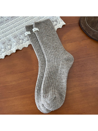Rufia - Cozy Solid Rib Knit Crew Socks