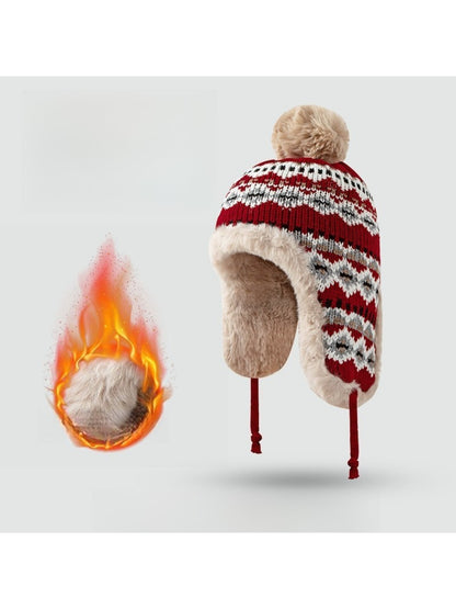 Haila - Jacquard Patterned  Knitted Beanie with Earflaps