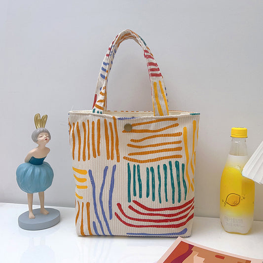 Colorful Striped Corduroy Tote Bag