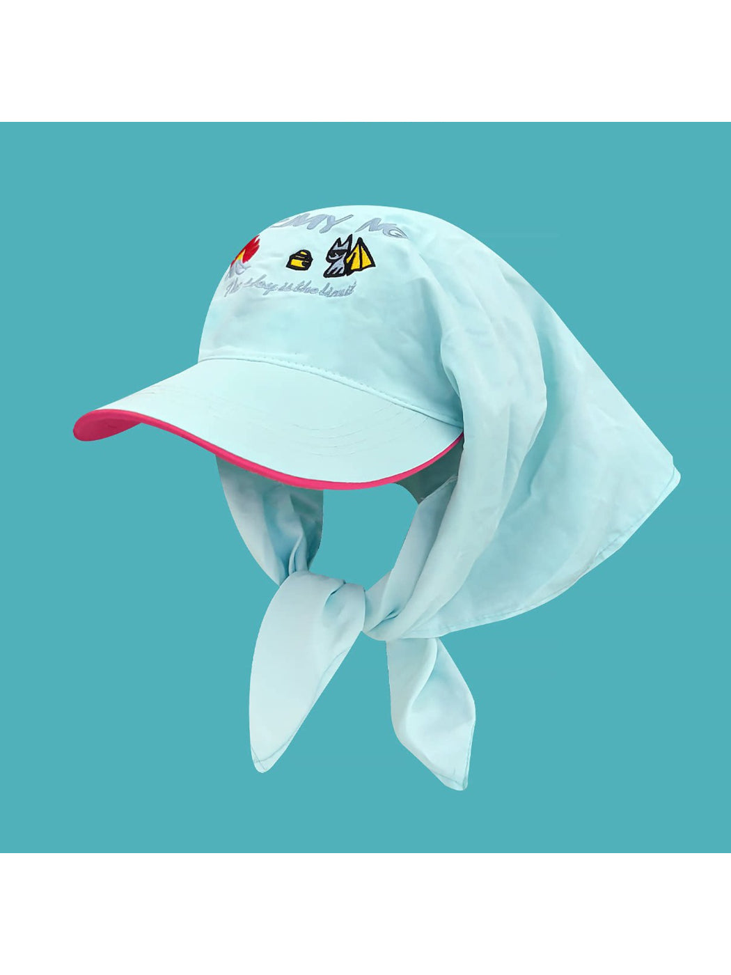 Close-up of cartoon embroidery on Haila turban hat