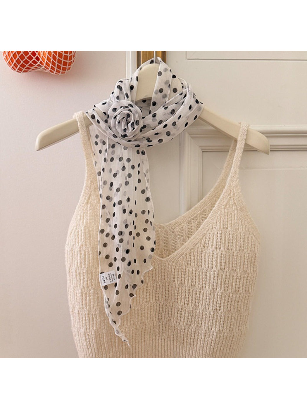 Scarvii - Elegant Sheer Polka Dot Skinny Scarf