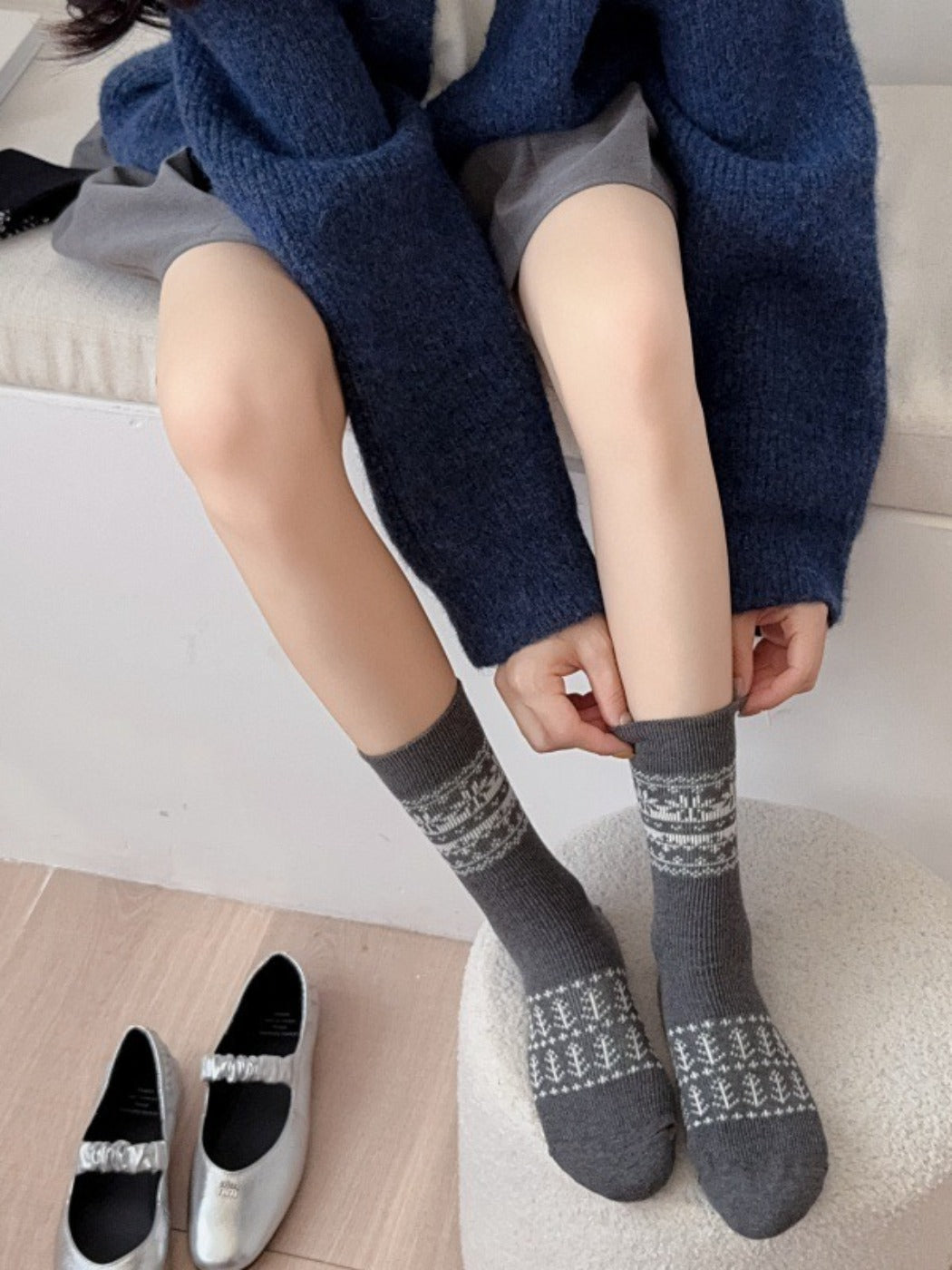 Rufia - Double-knit Mid-calf Socks with Bohemian-style